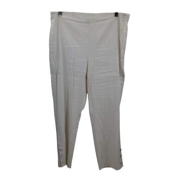 J Jill Linen Stretch White Side Zip Ankle Tapered Pants Size L Button Ankle - Picture 1 of 11